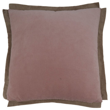 Flange Edge Velvet Pillow Cover, 20"x20", Blush