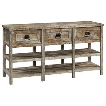 Unique Sideboard, Multiple Open Compartments & 3 Drawers, Rustic Cedar Finish