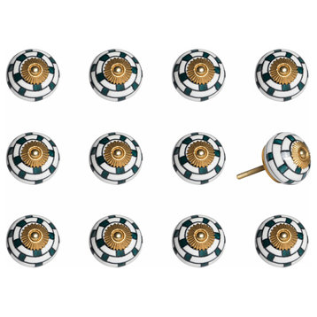 1.5" X 1.5" X 1.5" White Teal And Gold Knobs 12 Pack