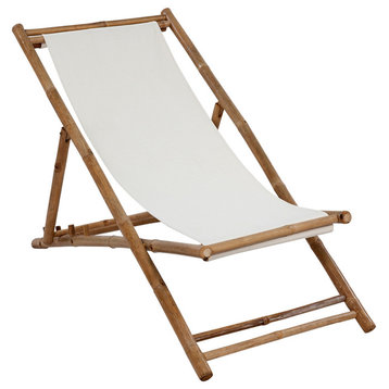 vidaXL Patio Deck Chair Sling Chair for Balcony Deck Porch Bamboo and Canvas
