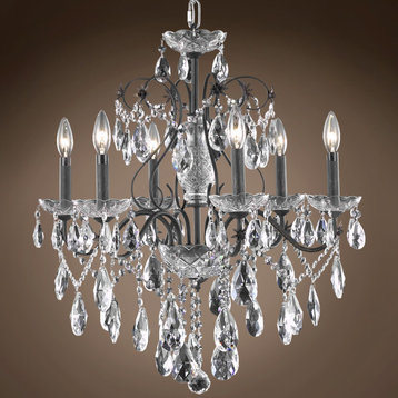 Heritage 6 Light 24" Deep Iron Chandelier With Clear European Crystals