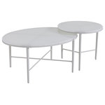 Tommy Bahama - Seabrook Outdoor Bunching Cocktail Table by Tommy Bahama - The Seabrook Outdoor Bunching Cocktail Table by Tommy Bahama offers a transitional round design featuring a soft oyster-white finish on aluminum frames with artistic white glass tabletops.