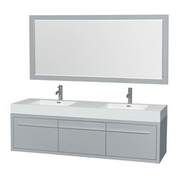 72 inch Wall Mounted Double Bathroom Vanity Set in Grey Finish - Bathroom Vanities And Sink Consoles