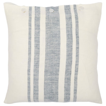 Linen Stripe Buttoned 22"H x 22"W Pillow Kit, Polyester Insert