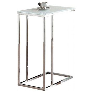 Accent Table, C-Shaped, End, Side, Snack, Metal, Tempered Glass, Chrome