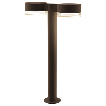 Reals 22" Double Bollard, Cylinder Lens and Plate Cap, Clear Lens, Textured Bronze