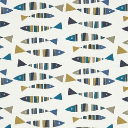 Little Fish Marine Blue curtain, Roman blind and cushion fabric - Curtains