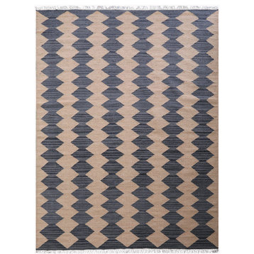 Hand Woven Flat Weave Kilim Wool Area Rug Contemporary Brown Charcoal