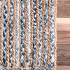 Hand Braided Jute and Denim Striped Area Rug, Blue, 8'6"x11'6"