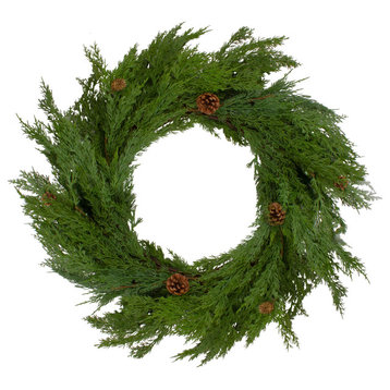 24" Soft Green Cedar Artificial Christmas Wreath With Pine Cones Unlit