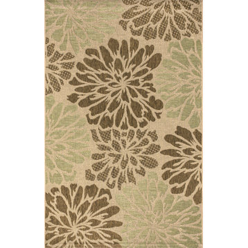 Zinnia Modern Floral Textured Weave Indoor/Outdoor, Sage/Brown, 9x12