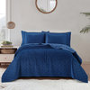 Velvet Quilted 5 Piece Bed Spread Set, Blue, Over-Sized King 122" X 106"