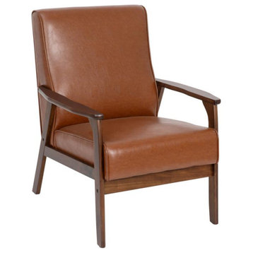 Langston Commercial Grade Upholstered Mid Century Modern Arm Chair, Cognac Leath