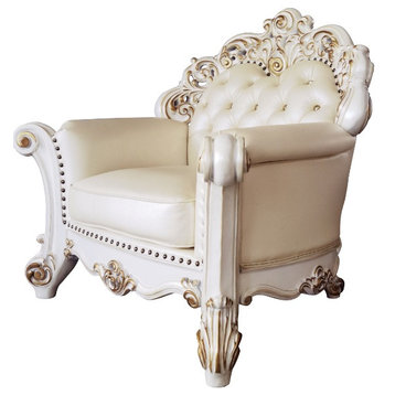 ACME Vendome Chair w/Pillow in Champagne PU & Antique Pearl Finsih