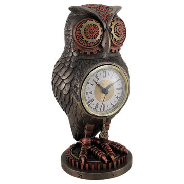 Bronze / Copper Finish Steampunk Owl Mantel Clock