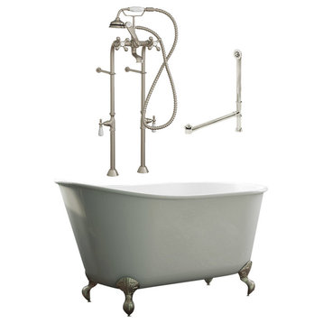 54" Swedish Clawfoot Bathtub & Complete Freestanding Faucet Plumbing Package, Brushed Nickel