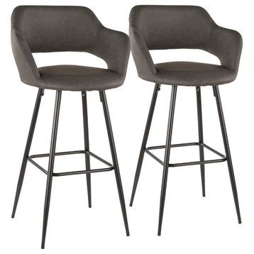 Lumisource Margarite Barstool, Black Metal and Gray PU Leather, Set of 2