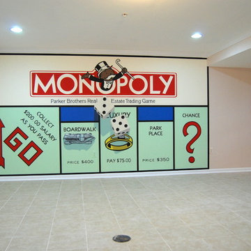 Monopoly Mural and Poker Cards Mural hand painted by Tom Taylor in a Game Room