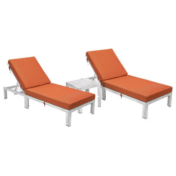 LeisureMod Chelsea Grey Chaise Lounge Chair Set of 2 With Side Table Orange