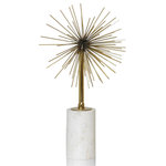 Harp & Finial - Cosmic Statue Small Gold Finish On Metal Marble Base - This small cosmic statue is the perfect tabletop accessory for your modern home. The genuine white marble base features a column design to emphasize the organic spiked top. The cosmic metal spikes are finished in brass for a contrasted look against the marble. Due to the production process, there may be minor variations in shape, size, color, and finish.