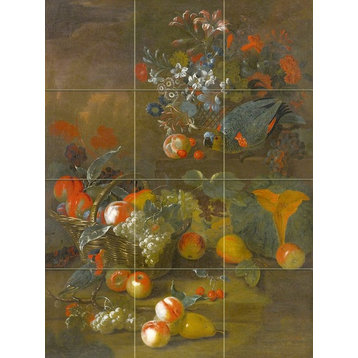Tile Mural Still Life With Two Parrots, Glossy