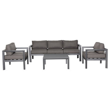Cabo Aluminum Sofa Set with Gray Frame in Charcoal Cushion