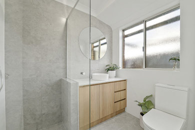 Small contemporary 3/4 bathroom in Perth with a built-in vanity.