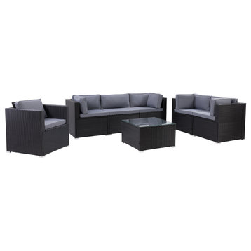 Parksville Patio Sofa Sectional Set 7pc, Black/Ash Gray