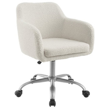 Linon Colton Steel Base Sherpa Upholstered Office Chair with Wheels in Natural