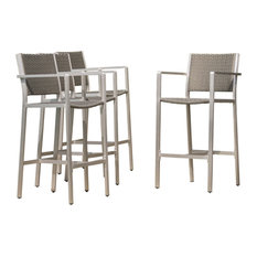 GDF Studio Capral Outdoor Gray Wicker Bar Stools, Set of 4