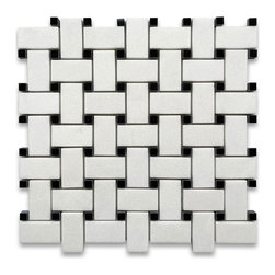 Stone Center Corp - Thassos White Marble Basketweave Mosaic Vintage Bathroom Tile Polished, 1 sheet - Wall And Floor Tile