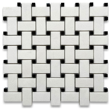 Thassos White Marble Basketweave Mosaic Vintage Bathroom Tile Polished, 1 sheet