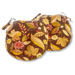 Greendale Home Fashions - Round Outdoor 15" Bistro Chair Cushion, Set of 2, Timberland Floral - Add a bit of comfort and style to your outdoor bistro set with these Bistro Cushions from Greendale Home Fashions. Cushions feature a center circle tack which prevents filling from bunching and shifting, and two string ties to keep cushions firmly secured to chairs. Each set includes two 15 inch round chair cushions made from a 100% polyester, UV coated material that is fade, stain and water resistant. The cushion's soft poly fiber fill is made from 100% recycled, post-consumer plastic bottles, and overstuffed for added comfort, strength and durability.  A variety of colors and prints are available to enhance your outdoor decor.