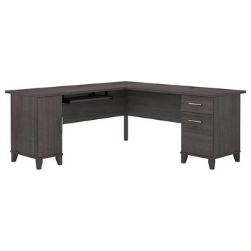 Pemberly Row Contemporary 72W L Shaped Desk with Storage in Storm Gray