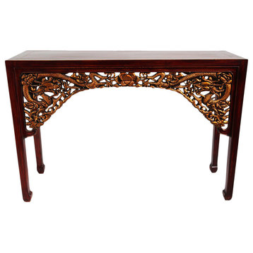 Carved Gold Dragon Console Table