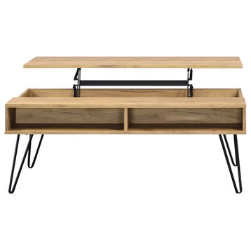 Retro Modern Coffee Table, Hairpin Legs With Lift Up Top and Open Compartments