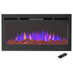 TRADEMARK GLOBAL - 36" Front Vent, Wall Mount or Recessed Fireplace, Black - Add a spark of style to any room in your home with this sleek 36-inch Electric Fireplace by Northwest. With 3 ambiance-enhancing LED flame color options (orange, blue, orange/blue mixed), 5 brightness settings and 3 media options (faux logs, crystals, or pebbles), this electric fireplace can instantly transform the mood of your living space. Designed with front heating vents and the choice to hard wire or plug in, this versatile unit can be wall mounted or recessed into the wall using the provided easy to follow instructions. Along with a handy remote control that is conveniently pre-installed with a replaceable CR2025 lithium battery, this slim framed fireplace features a touch screen for easy function control including temperature and timer settings. With heat or no heat options, you can enjoy this elegantly designed fireplace year-round and add the ideal touch of modern style and comfort to your home.