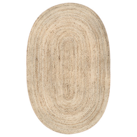 Nuloom Rigo Hand Woven Farmhouse Jute Area Rug, Natural 3'x5'Oval