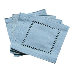 Xia Home Fashions - Melrose Easy Care Cutwork Hemstitch Coaster, Teal, 6"x6", Set of 12 - Coasters
