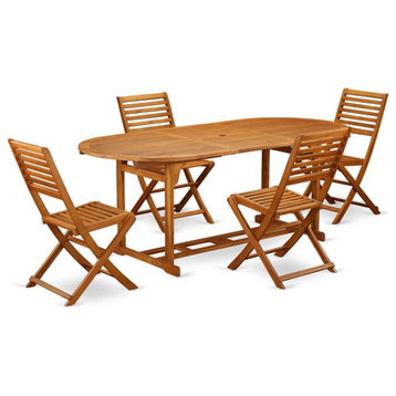 East West Furniture Beasley 5-piece Wood Patio Set in Natural Oil