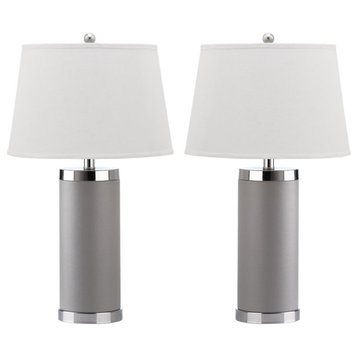 Safavieh Leather Column Table Lamps, Set of 2, Gray