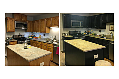 Lamp Black Kitchen Cabinets with distressing