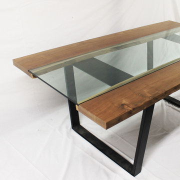 Walnut Inverted Glass Table #322
