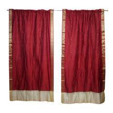 Mogul Interior - 2 Maroon Sheer Sari Panel Pocket Curtain  Window Treatment Drapes 84x44 - Curtains