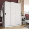 100% Solid Wood 3-Sliding Door Wardrobe/Armoire/Closet, White-Louvered