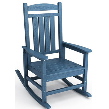 Traditional Outdoor Rocking Chair, Weather Resistant HDPE Frame, Navy