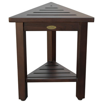 FlexiCorner Triangular Teak Modular Stool, Table With Shelf, Brown