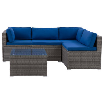 Parksville Patio Sectional Set 5pc, Blended Gray/Oxford Blue