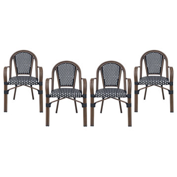 Symonds Outdoor French Bistro Chairs (Set of 4), Black/White/Anti Brass