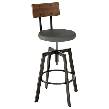 Amisco Architect Screw Stool, Upholstered Seat, Distressed Solid Wood Backrest